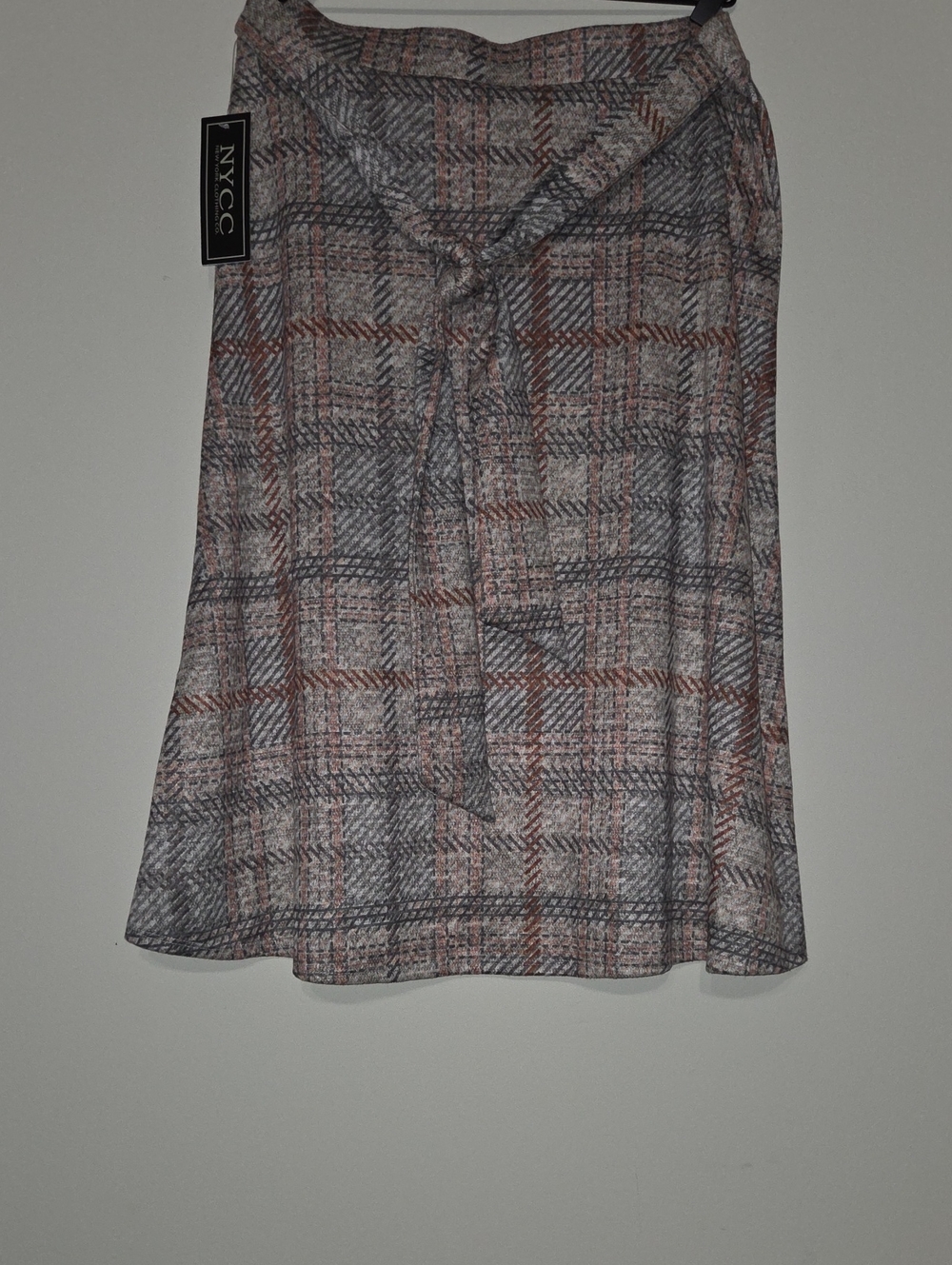 New York & Company Plaid A-Line Midi Skirt in Gray and Brown